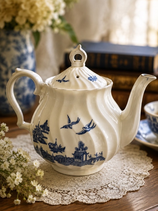 Vintage Other - Vintage Japan Blue Willow Style Porcelain Teapot Cottagecore Chinoiserie Decor